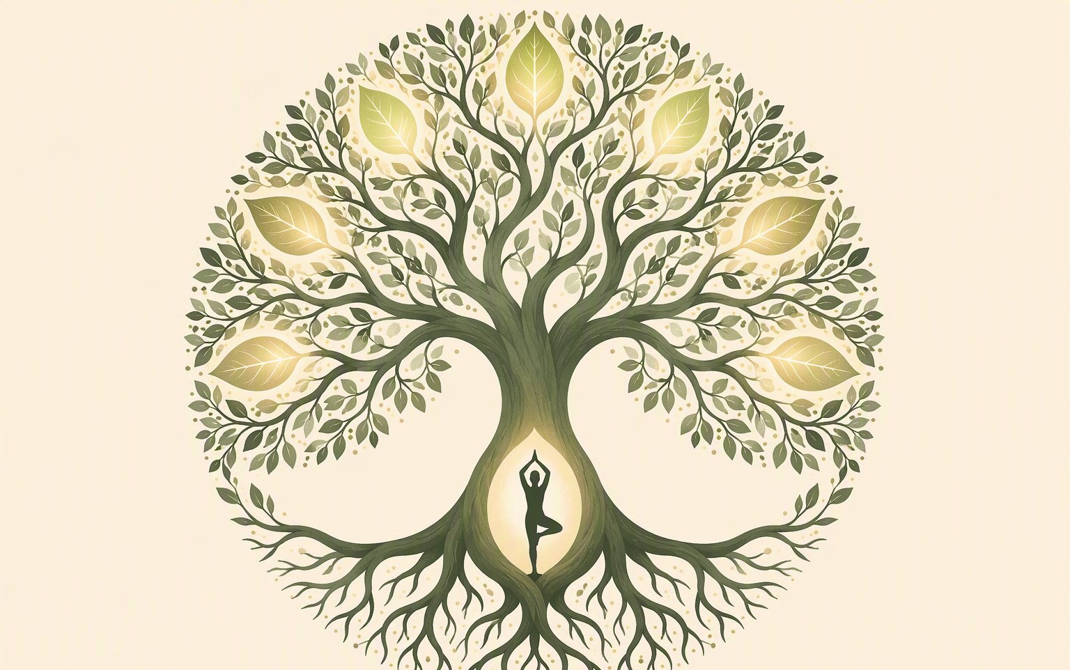 The tree of yoga with eight glowing leaves
