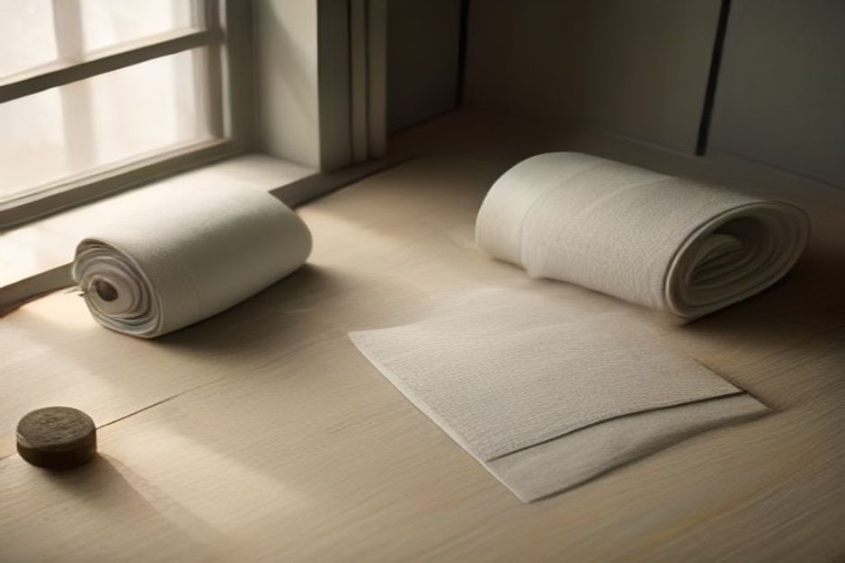 A rolled-out yoga mat with a water bottle and folded towel beside it in a quiet room with morning light