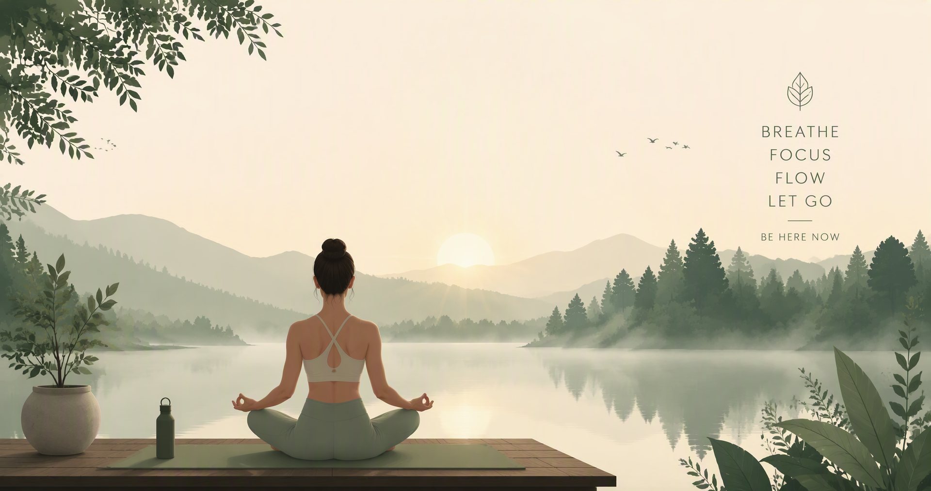 Morning meditation by a misty lake