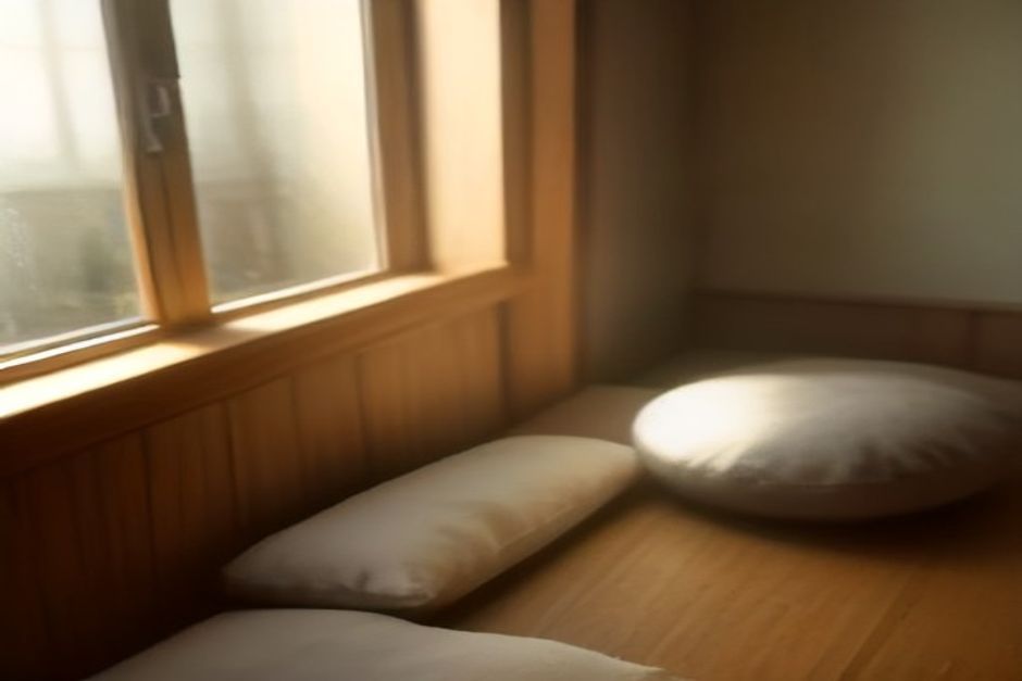 A smartphone face-down on a wooden windowsill beside a small cushion, soft morning light, no screen visible