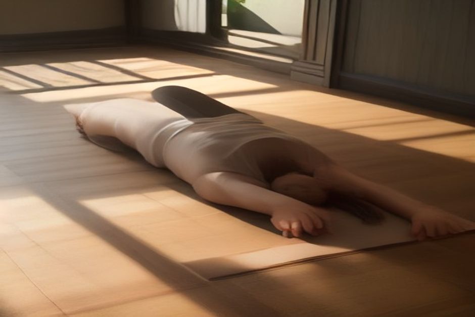 A phone lying face-down on a wooden floor beside a rolled-out yoga mat in soft morning light, no people