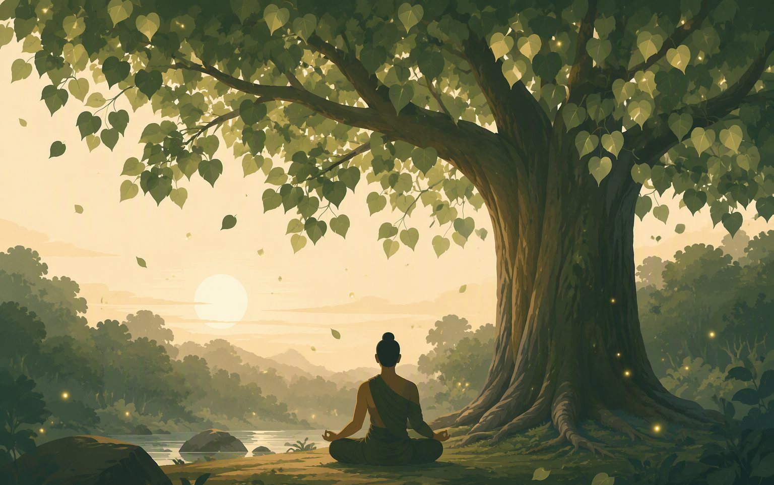 Meditating figure under a great tree