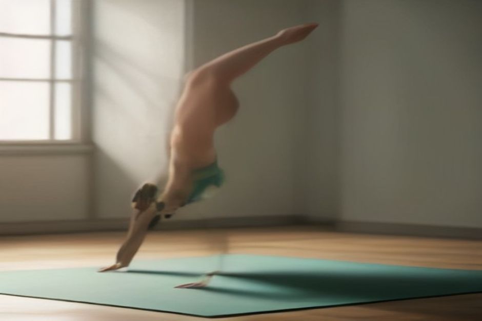 Person in dolphin pose on forearms with hips lifted, preparing for forearm stand, calm studio light