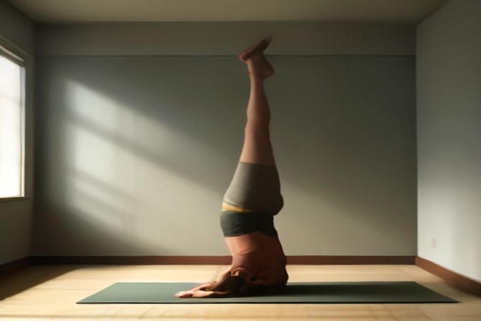 Person in a stable tripod headstand near a wall in soft daylight