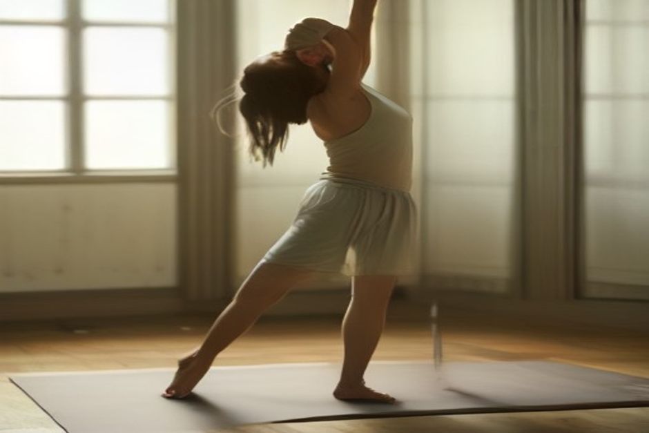Person in a low lunge with a yoga strap looped around the back foot, preparing for king pigeon