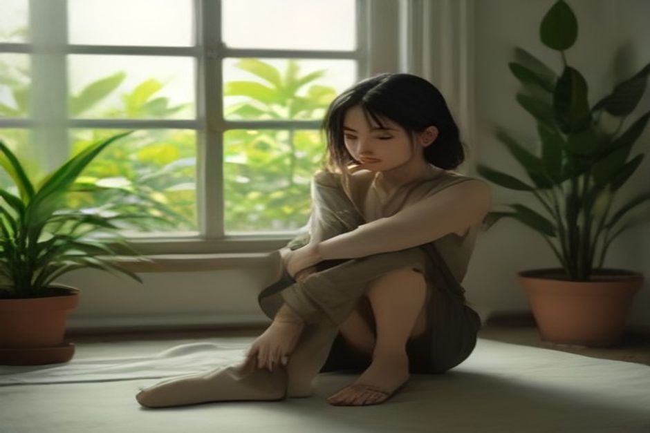 Person in a deep yogi squat with heels on a folded blanket, elbows pressing the knees open