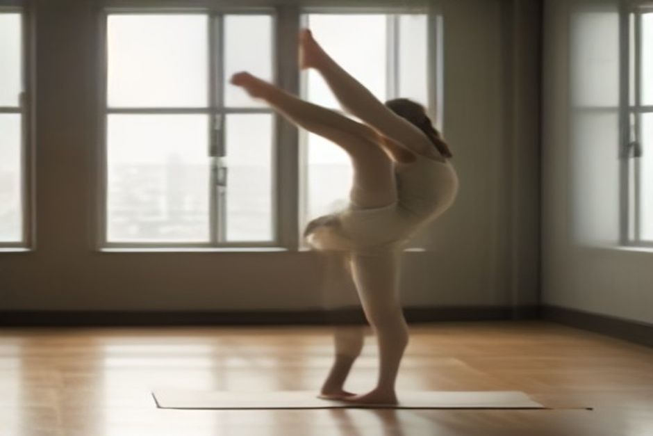 Person in pyramid pose folding over a straight front leg with hands on blocks