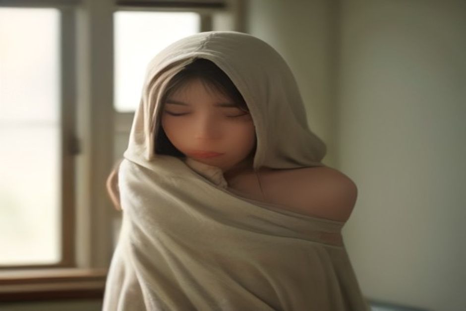 Person in supported shoulderstand with shoulders on folded blankets