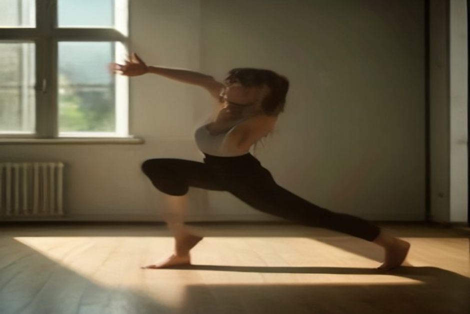 Person holding Side Plank with top arm raised in soft natural light