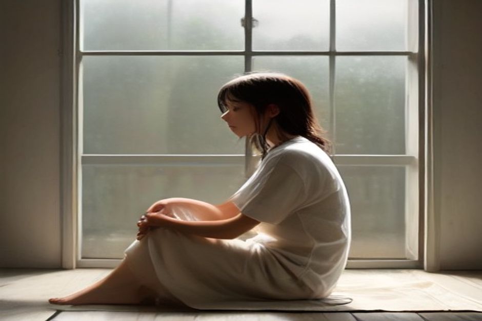 Open hands resting on knees in a simple meditation posture, soft natural light