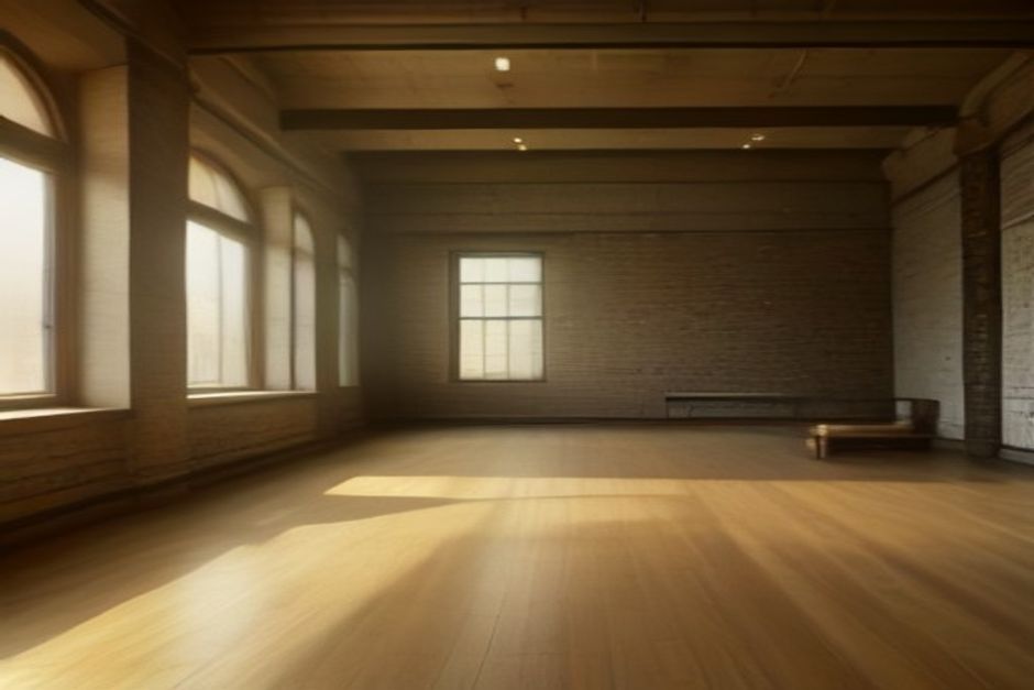 A sunlit loft studio with exposed brick where students sit cross-legged around a small harmonium